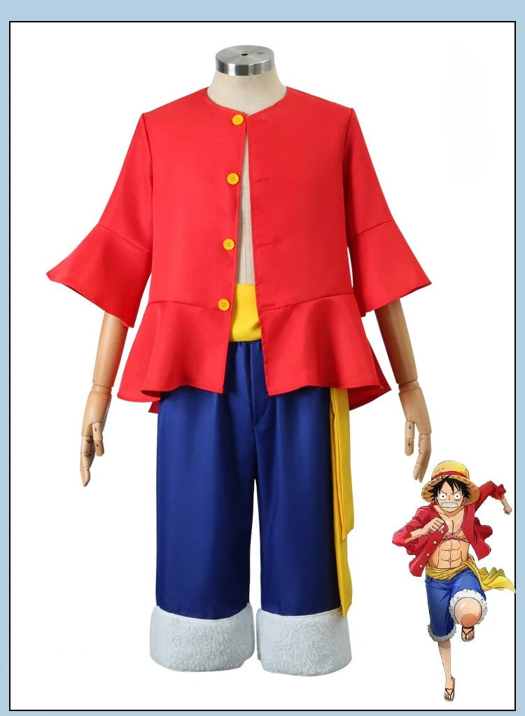 Anime Monkey D Luffy Cosplay Costumes ONE PIC Sun God Luffy Cosplay Red Suits Hat Halloween Carnival Costume For Adult Kids