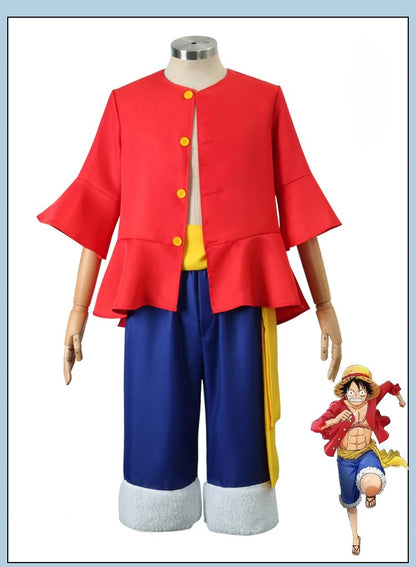 Anime Monkey D Luffy Cosplay Costumes ONE PIC Sun God Luffy Cosplay Red Suits Hat Halloween Carnival Costume For Adult Kids