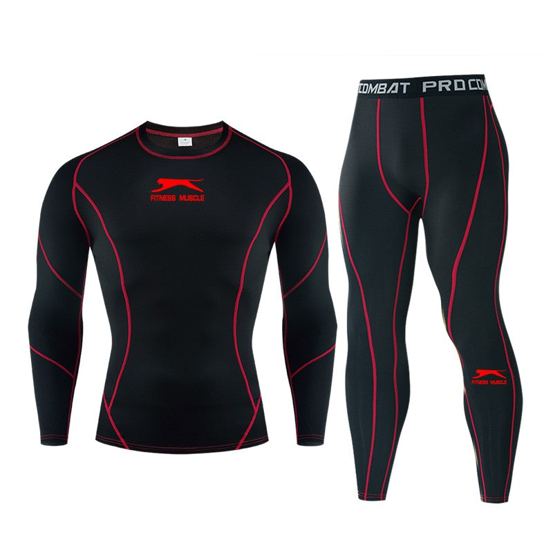 2024 Men's Sports Fitness Bodybuilding Gym Sweat Running Shirts Leggings Suits Black Thermal Underwear Top Long Sportswear Sets