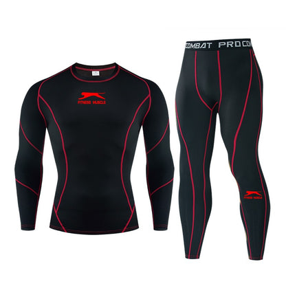 2024 Men's Sports Fitness Bodybuilding Gym Sweat Running Shirts Leggings Suits Black Thermal Underwear Top Long Sportswear Sets