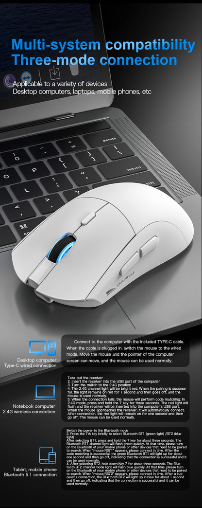 SMAILWOLF RS7 mouse gamer sem fio Bluetooth três modos e-sports 2000DPI mouse de escritório e jogos PAW3311 ajustável em seis velocidades