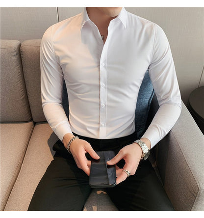 Plus Size S-7XL High Quality Men Dress Shirt 2024 Autumn Long Sleeve Solid Business Slim Shirts Homme Dress Social Casual Shirt