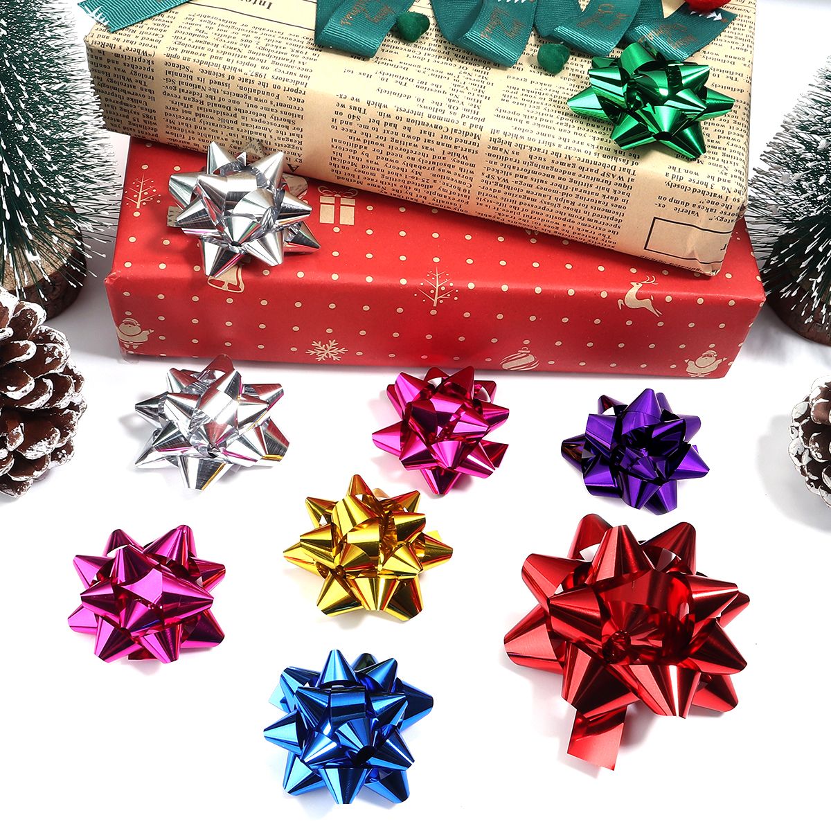 20/10pcs Self-Adhesive Star Flower Ribbon Star Bows For Holiday Valentine Christmas Birthday Party Decoration Gift Wrapping