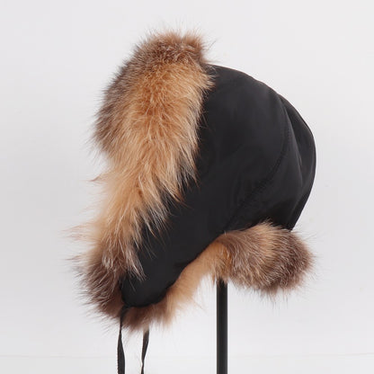 2025 Novo Chapéu Feminino Ushanka Russo de Pele de Raposa Natural Inverno Grosso Quente Orelhas Moda Chapéu Bomber Senhora Gorro Genuíno de Pele de Raposa Real