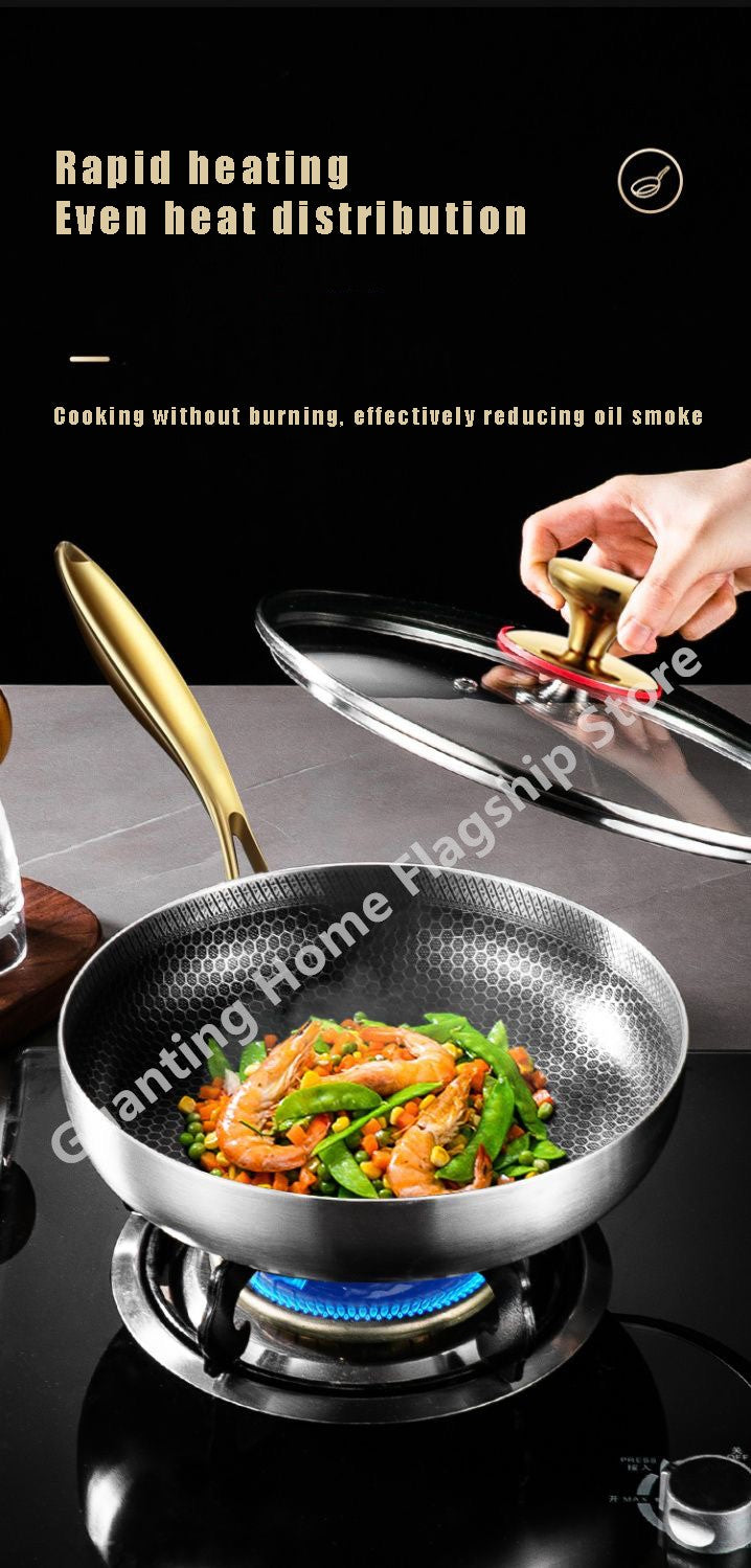 316 Stainless Steel Frying Pan Wok Non-stick Honeycomb Pot Home Steak skillet Gas Stove Induction Saucepan Kitchen Cookware 30cm