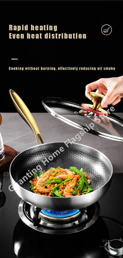 316 Stainless Steel Frying Pan Wok Non-stick Honeycomb Pot Home Steak skillet Gas Stove Induction Saucepan Kitchen Cookware 30cm