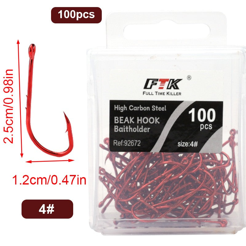 Anzóis de Pesca Vermelhos FTK 1/0-10# Iscas de Pesca com Farpa para Mar Haste Bico Porta-Isca Viva Jig de Pesca para Carpa Acessórios Anzóis de Minhoca