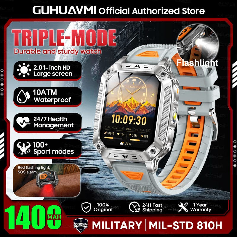 2026 Novo 1400mAh Bateria Grande Militar Ao Ar Livre 2.01 polegadas Smartwatch Masculino 10ATM À Prova D'água Chamada Bluetooth Relógio Inteligente Esportivo