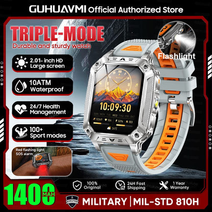 2026 Novo 1400mAh Bateria Grande Militar Ao Ar Livre 2.01 polegadas Smartwatch Masculino 10ATM À Prova D'água Chamada Bluetooth Relógio Inteligente Esportivo