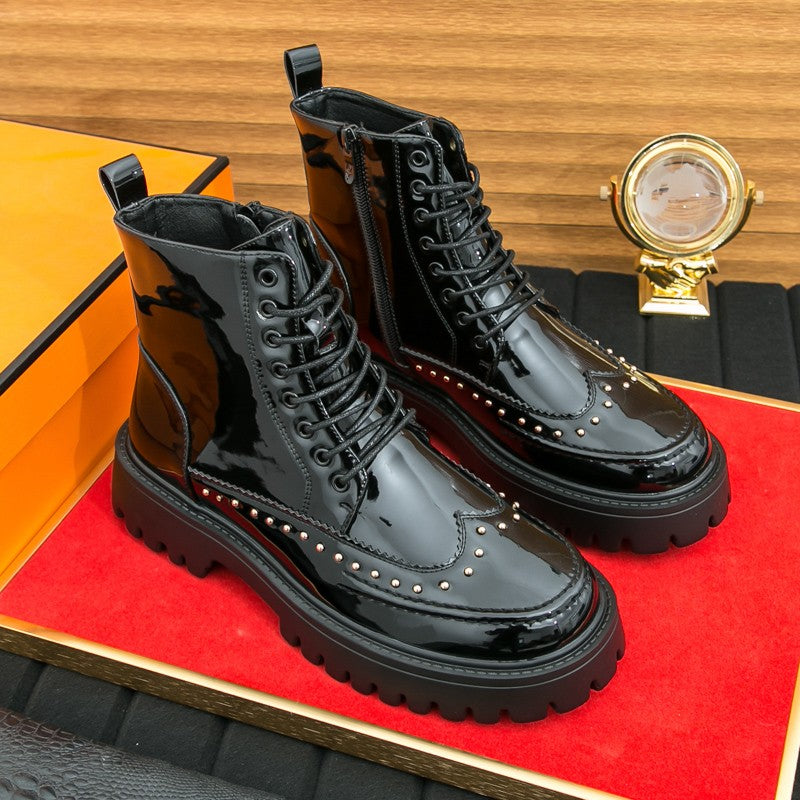 Fashion Rivet Designer Men Boots Motorcycle Pointed Toe Luxury Middle Ankle Short Leather Boots Men Punk Business Dress Shoes