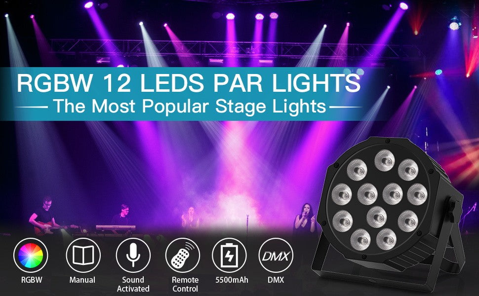 U'King 8PCS Battery LED Par Light RGBW Stage Flat Strobe Light Par Light Effect DJ Disco Party Holiday Bar Wedding Birthday