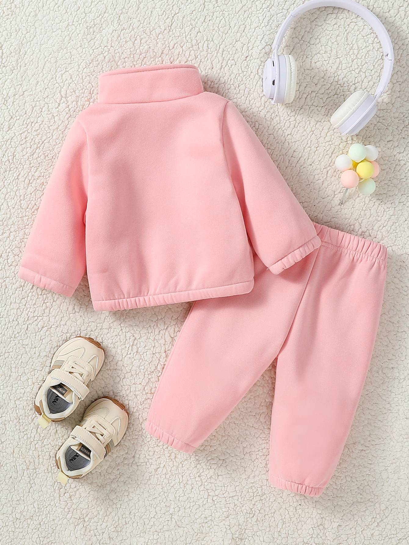 Baby Girl Fall Winter Clothes Solid Color 2 Piece Set Fleece  Set Fur Sweasthirt Turtleneck &Pants  Sportswear For 1-3Y