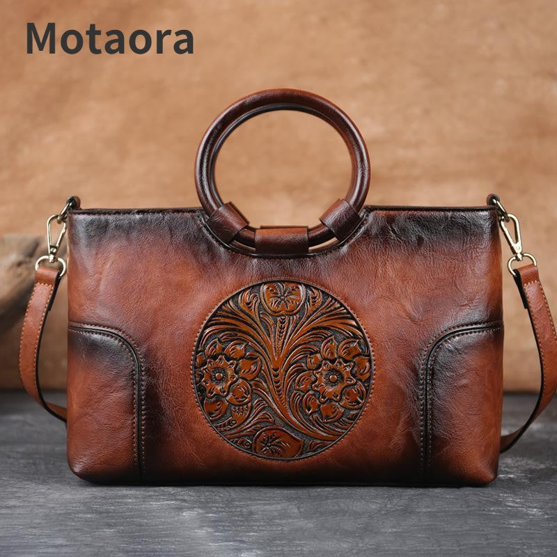2025 New High Quality Leather Women Handbag Retro Handmade Embossed Shoulder Bag For Women Large Capacity Female Messenger Bags