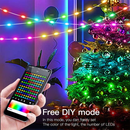 40M Led String RGB Light Smart Outdoor Festoon Party Leather Line IP65 Bluetooth Music Lamp String Fairy Lights Holiday Lighting