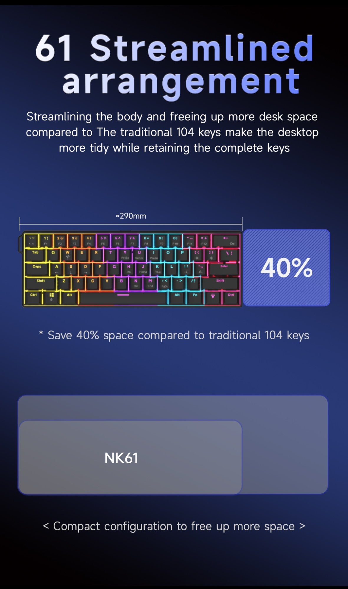 Teclado Mecânico Gamer com Fio Ajazz NK61 Efeitos de Iluminação RGB Suporta Teclas Hot-Swappable 61 Teclas Teclado Mecânico Gamer