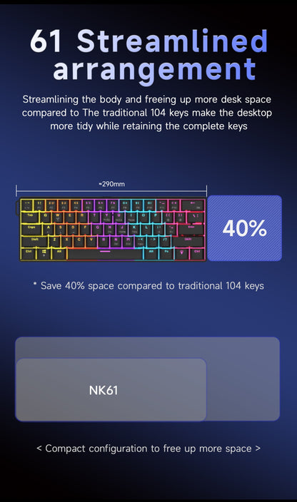 Teclado Mecânico Gamer com Fio Ajazz NK61 Efeitos de Iluminação RGB Suporta Teclas Hot-Swappable 61 Teclas Teclado Mecânico Gamer