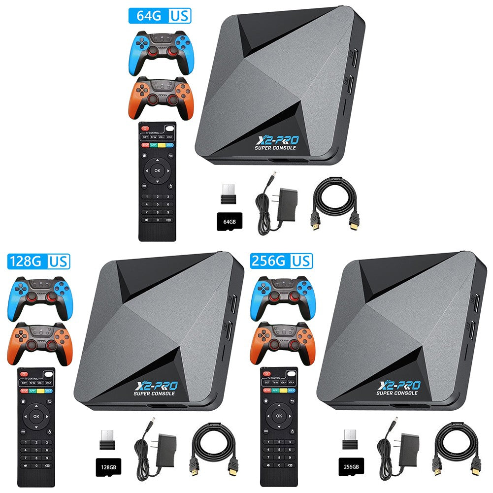 X2 Pro Retro Video Game Console TV Box 100000+ Games with 2 Gamepads Super Console 4K 60+ Game Emulators for DC/Arcade/MAME/Sega