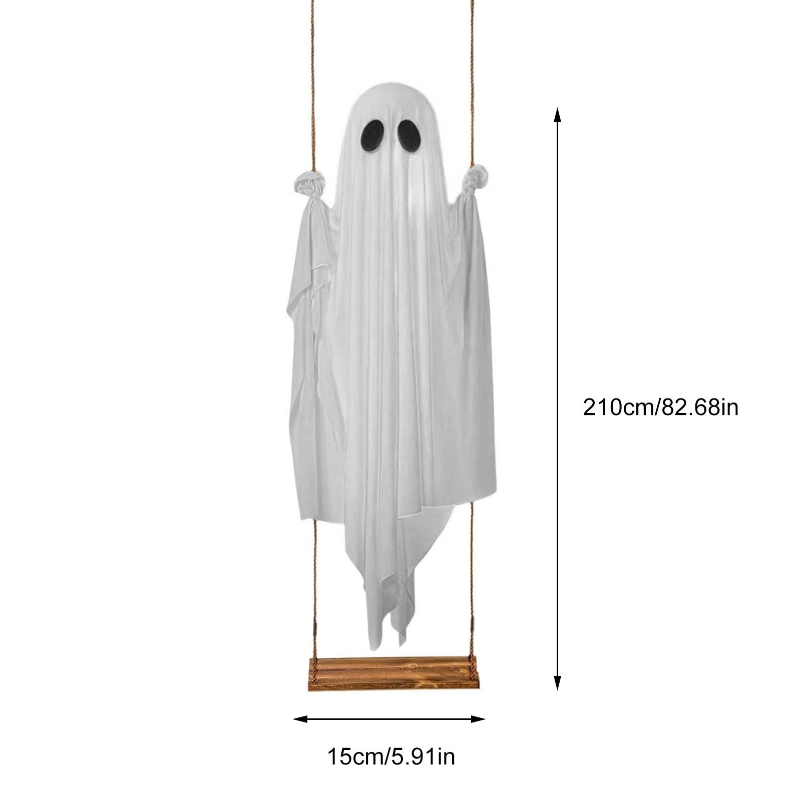 6FT Large Hanging Swing Ghost Halloween Decoration Cute White Ghost with String Light Spooky Ghost Ornament for Porch Yard Trees