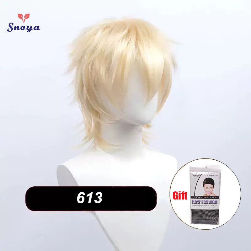 Perucas Curtas Sintéticas Snoya com Franja Corte Pixie Peruca Desfiada para Festa Cosplay para Homens e Mulheres Rosa Vermelho Verde Roxo Estilo Coreano Peruca Masculina