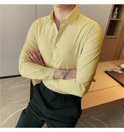 Plus Size S-7XL High Quality Men Dress Shirt 2024 Autumn Long Sleeve Solid Business Slim Shirts Homme Dress Social Casual Shirt