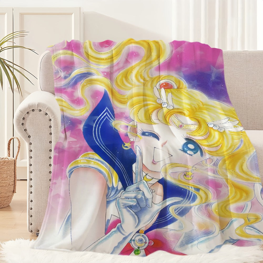 Anime S-Sailor M-Moon Girl Blanket Plush Nap Sofa rug for Living Room Warm Office Bedroom Birthday Home Travel Kid Gifts