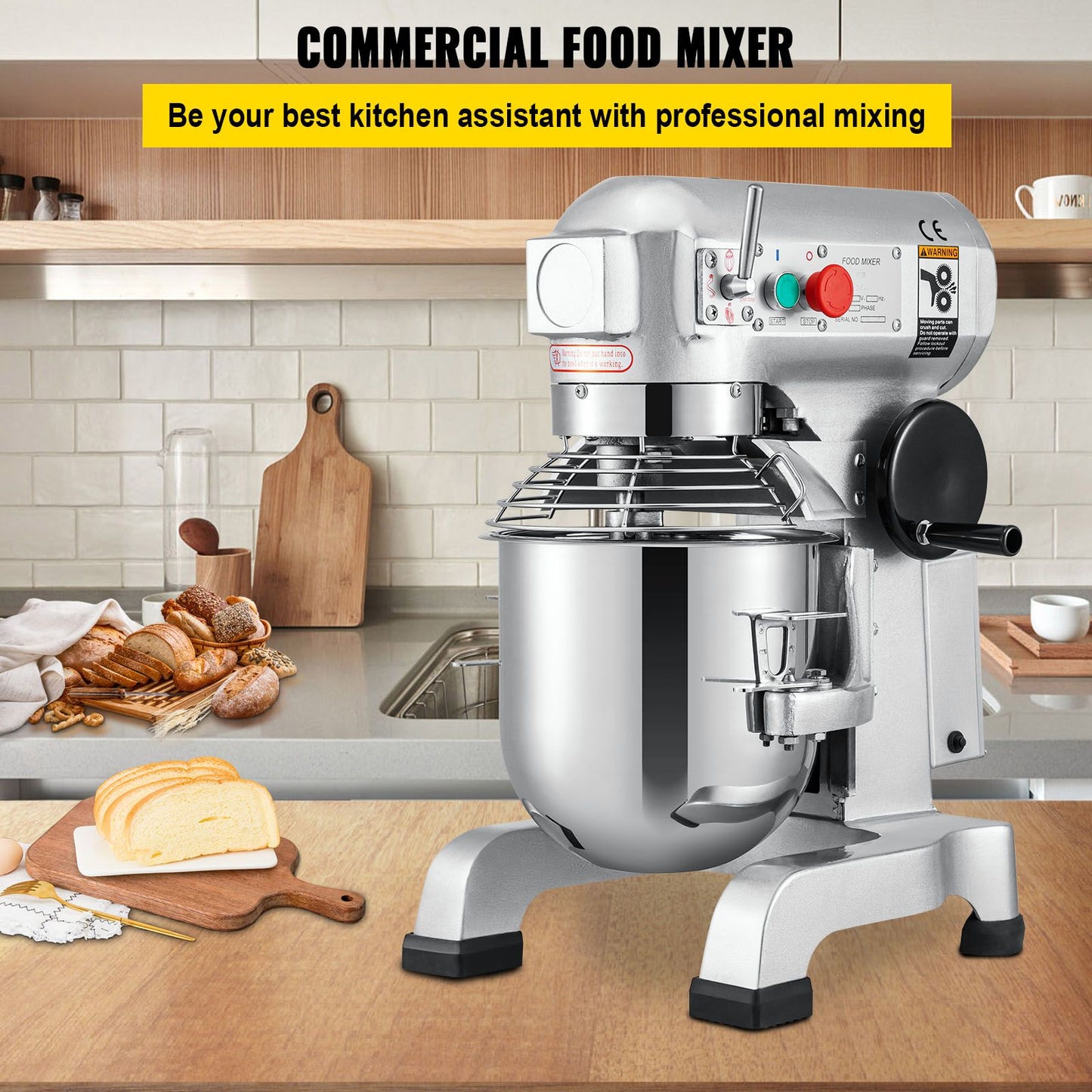 SucceBuy 10-30L Máquina de Massa Elétrica Aço Inoxidável Batedeira Mixer Processador de Alimentos Liquidificador de Bancada Comercial para Creme e Ovo