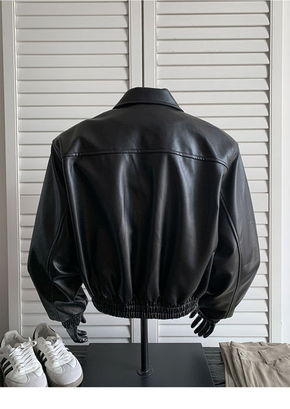 chaquetas sin manga cuerina Loose short leather jacket Shoulder pad coat American retro leather jacket for men