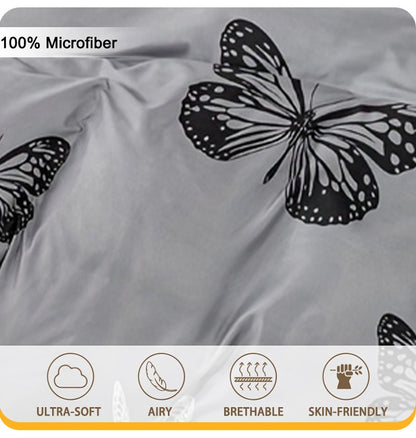 Conjunto de Capa de Edredom com Estampa de Borboleta 3 Peças, Conjunto de Cama Macio e Suave para a Pele Inclui 1 Capa de Edredom e 2 Fronhas