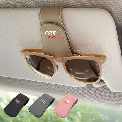 Carro Óculos De Couro Clipe Protetor Solar Óculos De Sol Caixa De Cartão Para Audi Quattro Sline A3 A4 A6 A5 Q5 A1 Q7 Q3 Q2 Q8 A7 A8 TT S1 SQ5