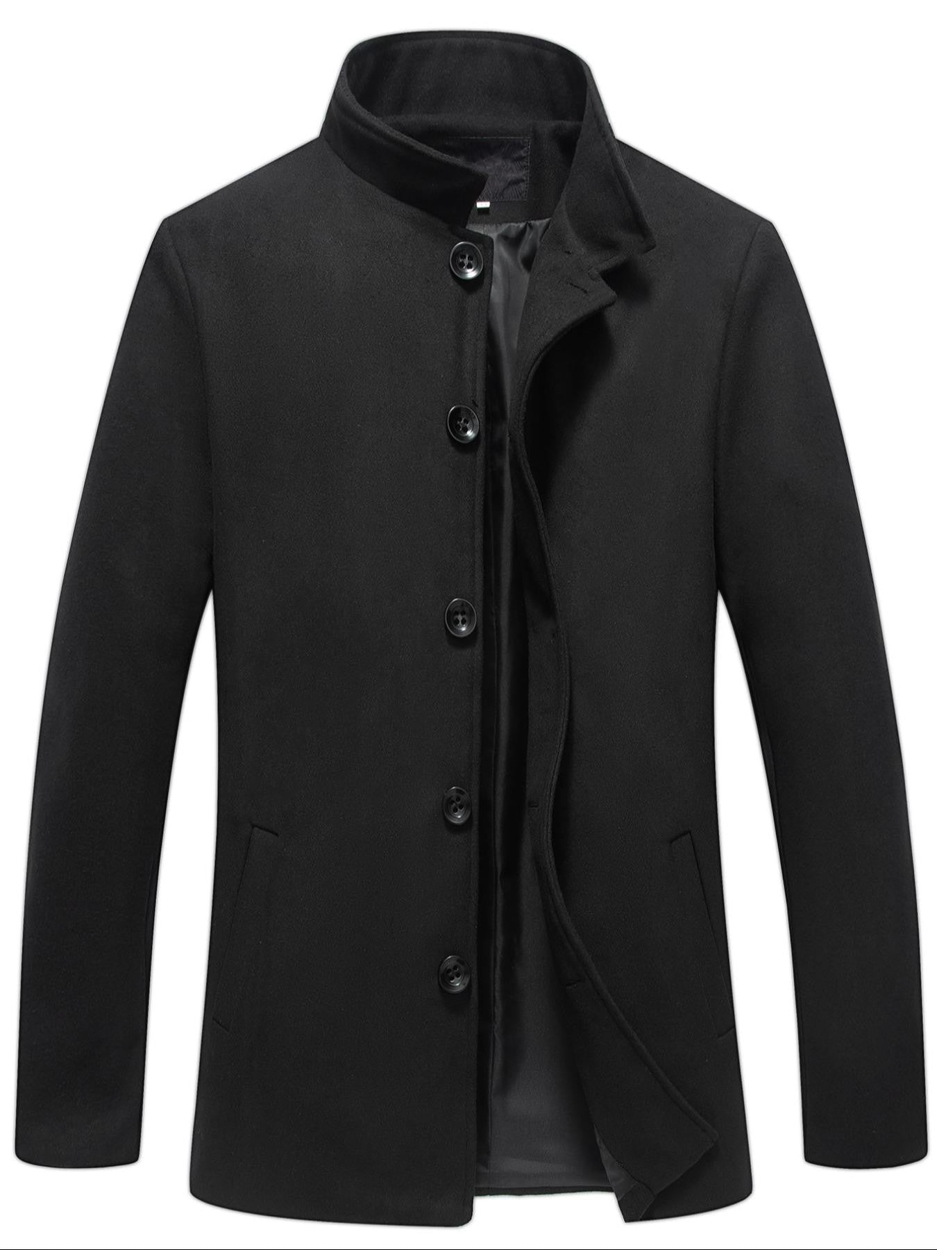 1 PCS Men's Woolen Overcoat, Long Sleeve Lapel Cardigan with Pockets, Casual Business Travel Daily Wear, All Seasons Outerwear