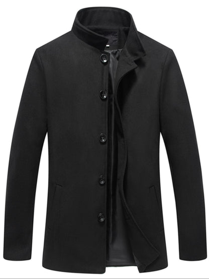 1 PCS Men's Woolen Overcoat, Long Sleeve Lapel Cardigan with Pockets, Casual Business Travel Daily Wear, All Seasons Outerwear