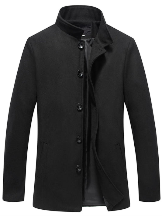 1 PCS Men's Woolen Overcoat, Long Sleeve Lapel Cardigan with Pockets, Casual Business Travel Daily Wear, All Seasons Outerwear