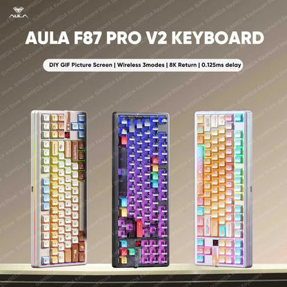 AULA F87 Pro V2 Wireless Gaming Mechanical Keyboard F87Pro V2 Bluetooth 2.4G Wired RGB Hotswap 8K Return 12000mAh Gamer Keyboard