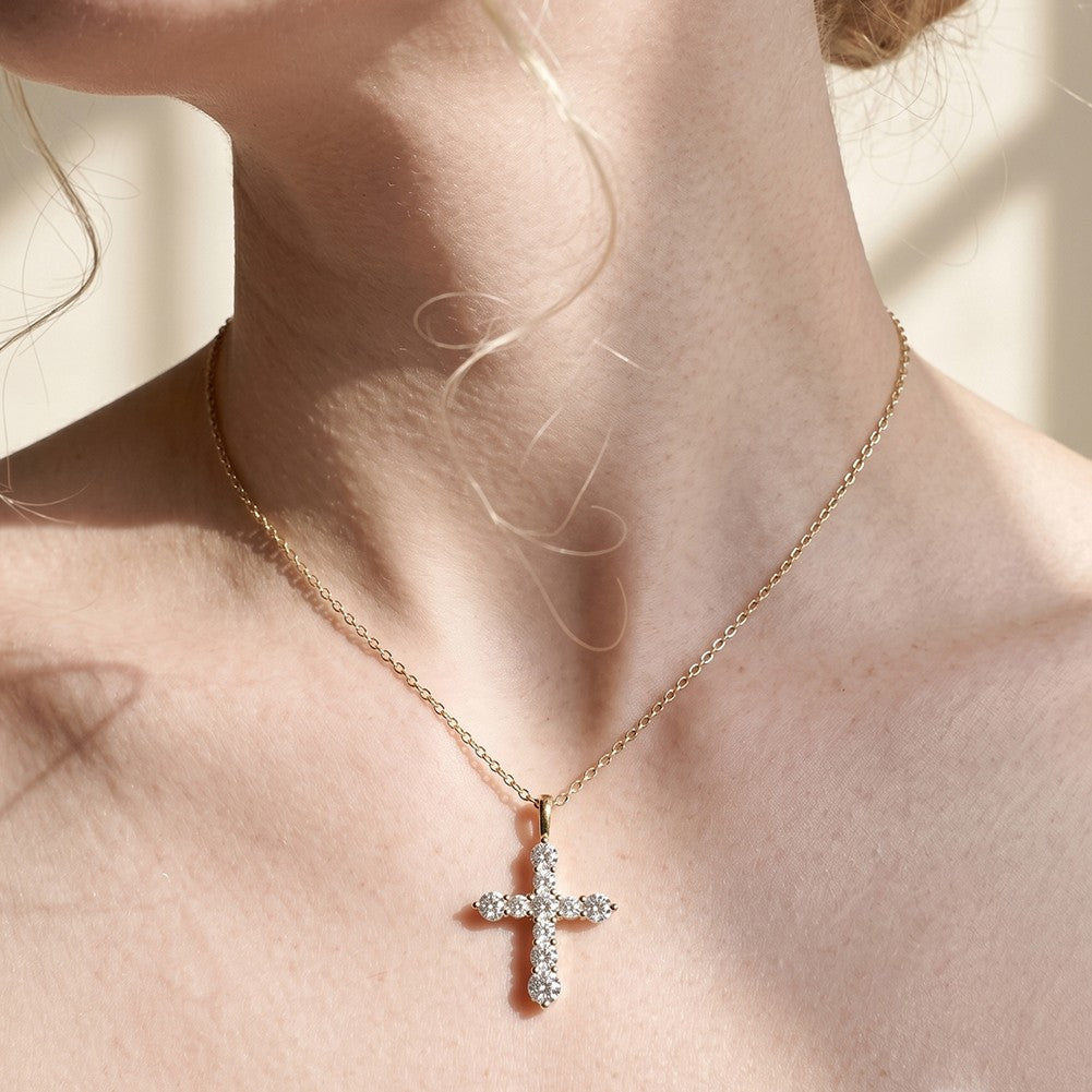 EFFIE QUEEN S925 Sterling Silver Moissanite Cross Necklace GRA Certificate D VVS1 Diamond Cross Pendant Neck Chain Women SMON15