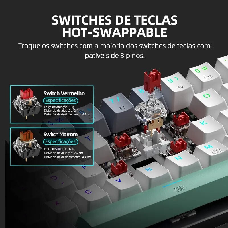 Machenike K500-B61 Mini Teclado Mecânico 60% Layout ABNT2 Retroiluminação RGB Hot-swappable NKRO Teclado Gamer Com Fio Para PC