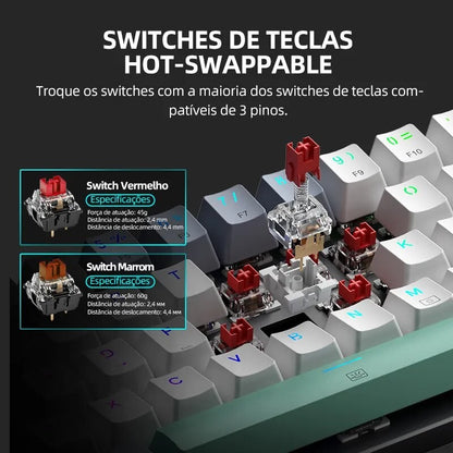 Machenike K500-B61 Mini Teclado Mecânico 60% Layout ABNT2 Retroiluminação RGB Hot-swappable NKRO Teclado Gamer Com Fio Para PC
