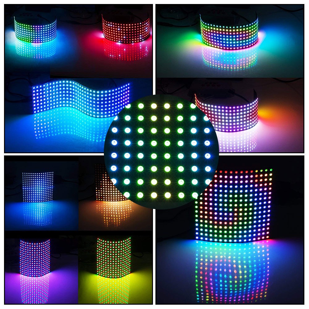 WS2812B RGB LED Panel Screen 8x8 16x16 8x32 256 Pixels Digital Flexible Programmed Individually Addressable Full Color DC5V