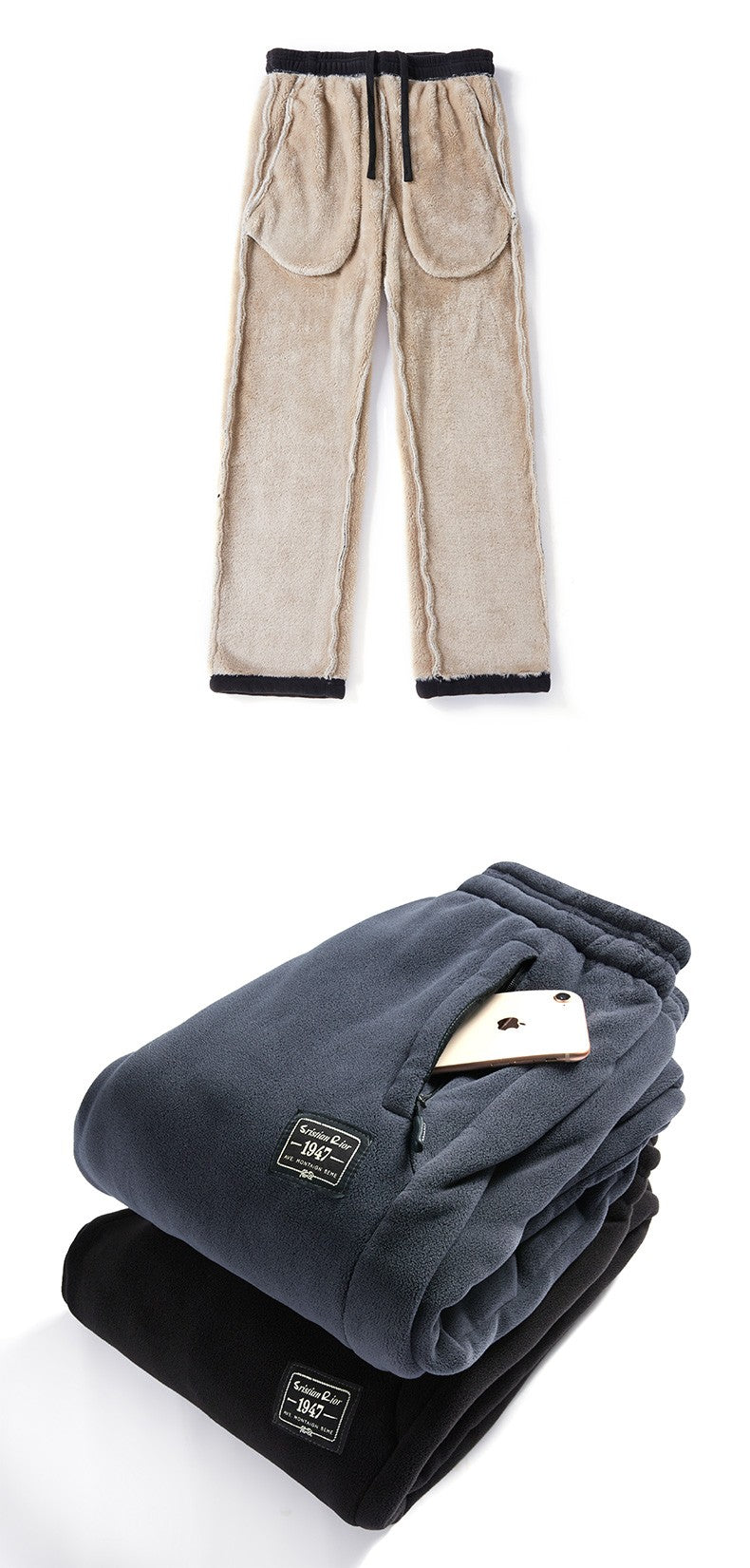 IPPOLICH Mens Winter Casual Pants Outdoor Plush Velvet Thickened Cold-proof Pure Cotton Casual Pants Men Windproof Warm Trousers