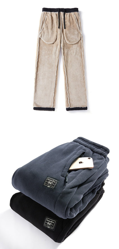 IPPOLICH Mens Winter Casual Pants Outdoor Plush Velvet Thickened Cold-proof Pure Cotton Casual Pants Men Windproof Warm Trousers