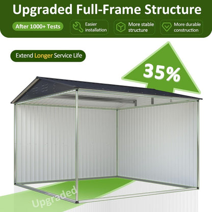 10x10 FT Outdoor Storage Shed, Metal Garden Tool Shed with Updated Frame Structure, Lockable Doors and Windows, Ideal