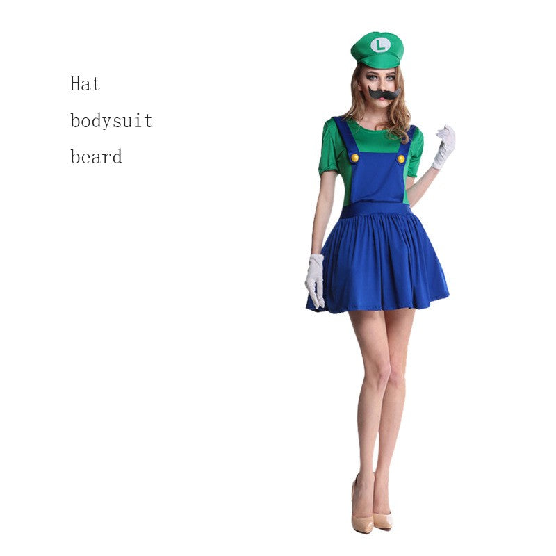 Disguised men's Luigi luxury adult clothing super brother clothing role-playing fancy dress set men's and women's hats and beard
