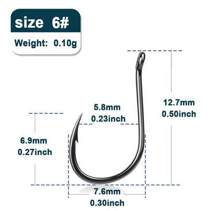 Anzóis Iseama 9KM 50~200 peças Anzol de Carpa Pesca de Água Salgada Anzol Circular Ponta de Agulha Forte Offset Anzol de Água Salgada com Farpa e Olhal