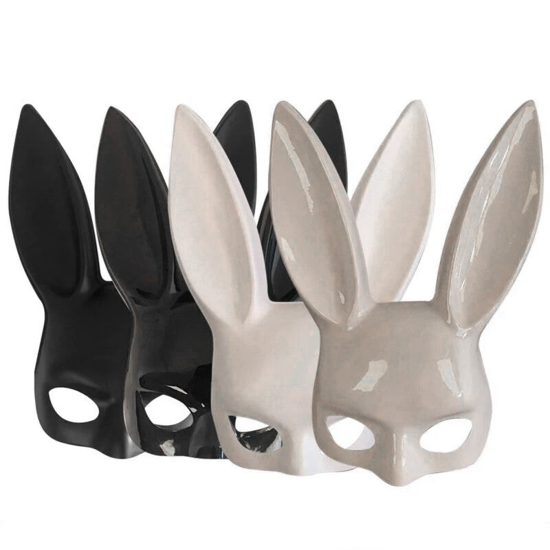 Half Face Rabbit Mask Black White Halloween Mask Christmas Bar Masquerade Party Rabbit Ears Masks Sexy Cosplay Props