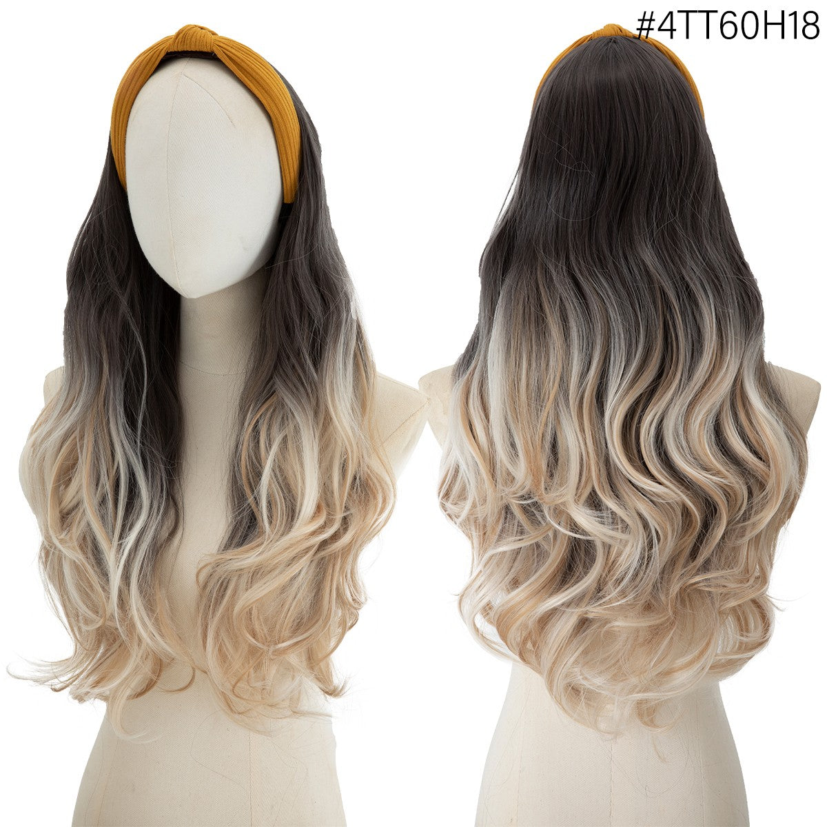 Peruca de Cabelo Sintético Longo Ondulado com Faixa Feminina Ombré Castanho Preto Loiro Cosplay Natural Resistente ao Calor Meia Peruca para Mulheres