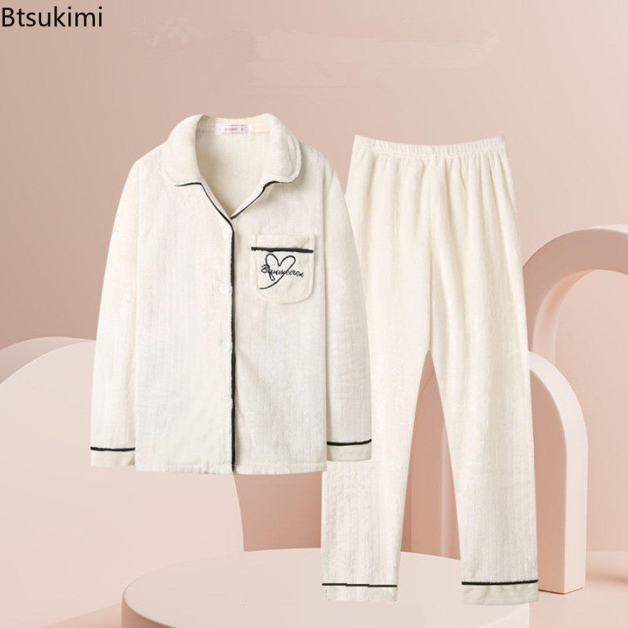 New 2025 Women's Coral Velvet Keep Warm Pajama Sets Autumn and Winter Thickened Fleece Warm Flannel Household Clothes for Women