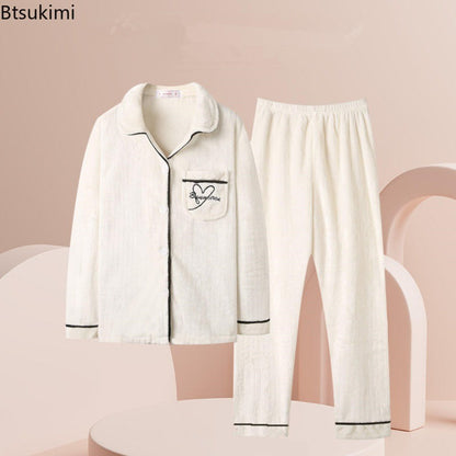 New 2025 Women's Coral Velvet Keep Warm Pajama Sets Autumn and Winter Thickened Fleece Warm Flannel Household Clothes for Women