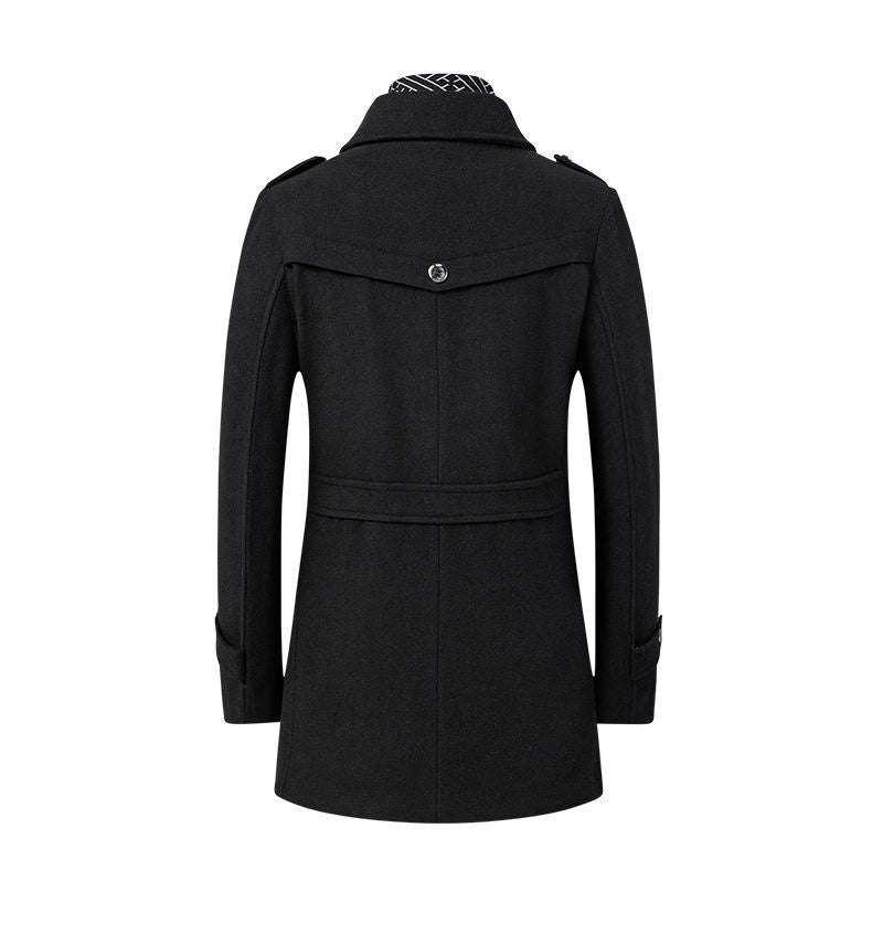 High-quality men's fashionable, stylish, versatile, trendy and casual autumn and winter woolen overcoat with a scarf