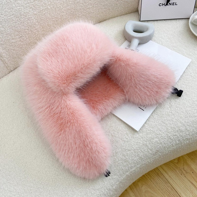 Fluffy Imitation Mink Fur Bomber Hats Women's Autumn and Winter Korean Version Plush Hat Female Ins Blogger Cycling Cold Hat