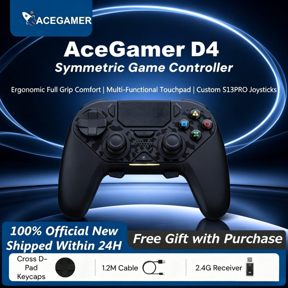 AceGamer Hyper Shadow D4 Gaming Controller Wireless Bluetooth TMR Joystick Customizable Buttons for PS4/Pc/Steam/Switch2 Game