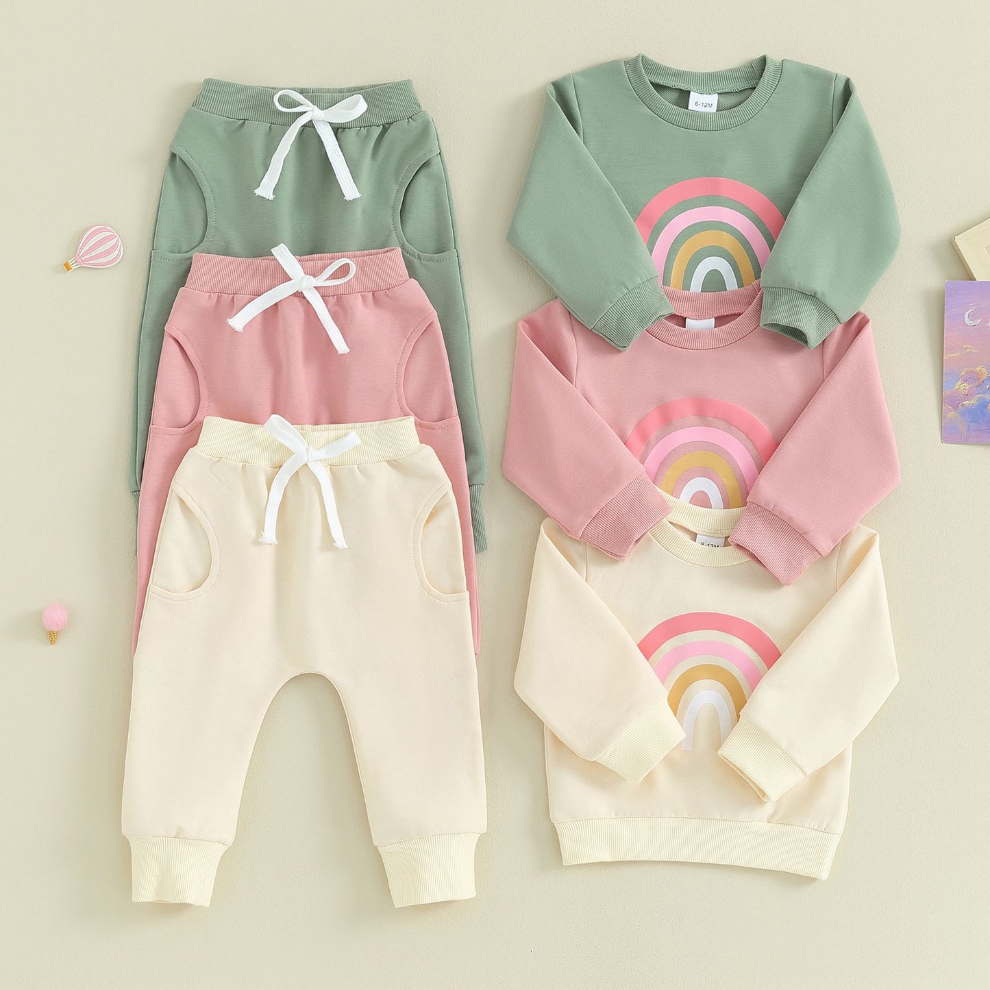 Pudcoco Infant 2PCS Baby Girls Fall Outfits Long Sleeve Rainbow Print Sweatshirt + Pants Set Toddler Clothes 3M-3T